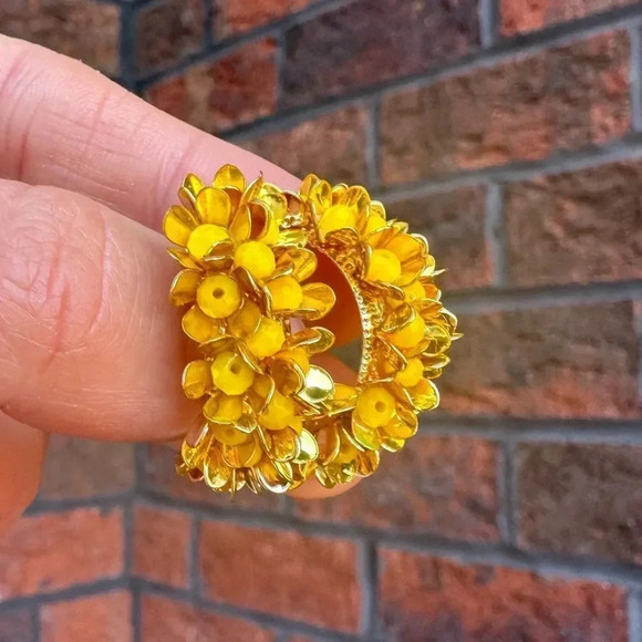 Blossom Floral Hoop Earrings in Yellow - Picture 9 of 10